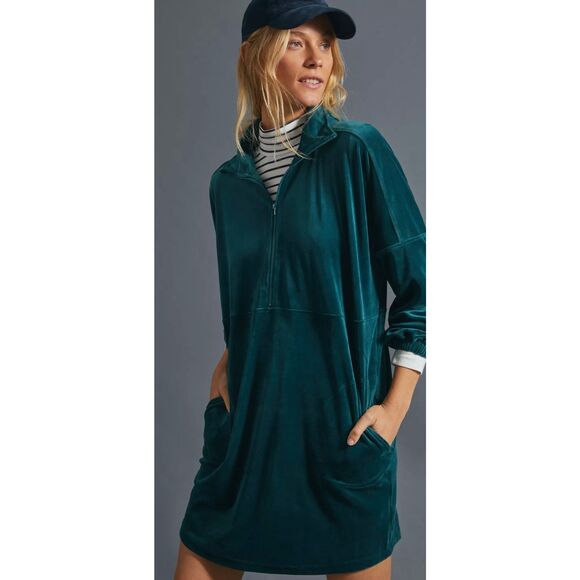 Anthropologie Saturday Sunday SMALL Rosiland Turquoise Velour Velvet Tunic Dress - Picture 1 of 7